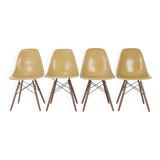 Ensemble de 4 chaises Herman Miller Vintage Eames DSW Side Shell couleur ocre clair