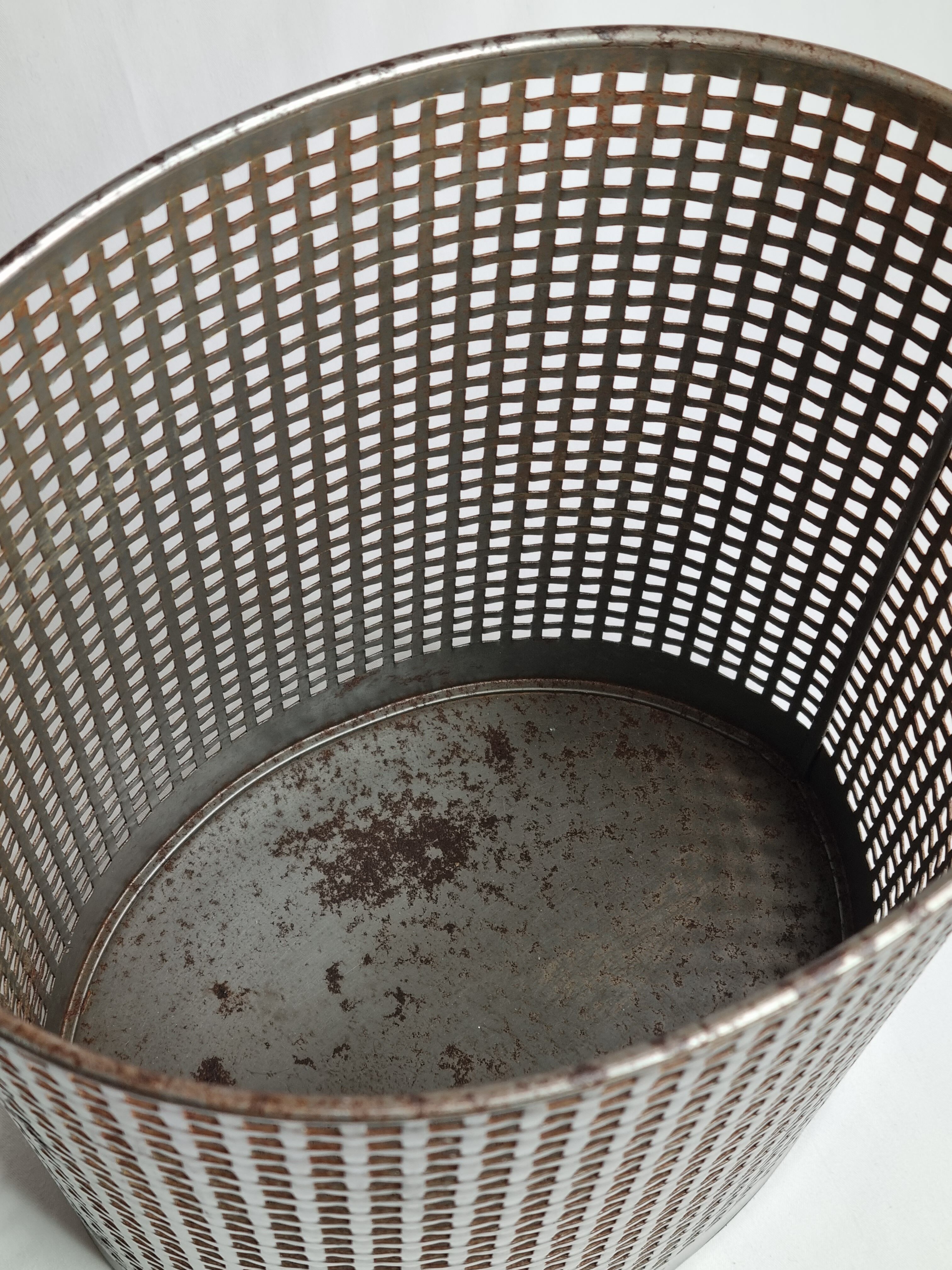Industrial style metal wastebasket, 50s