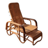 Mid-century adjustable rattan lounge chair with retractable footrest, Japan