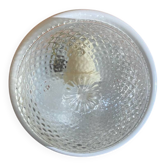 Vintage Round Ceiling Light Moulded Glass + White Metal Surround #D90
