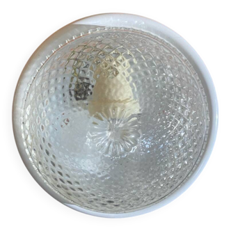 Vintage Round Ceiling Light Moulded Glass + White Metal Surround #D90
