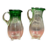 Pair of two-tone blown glass jugs, Art Nouveau from the late 19th century.
