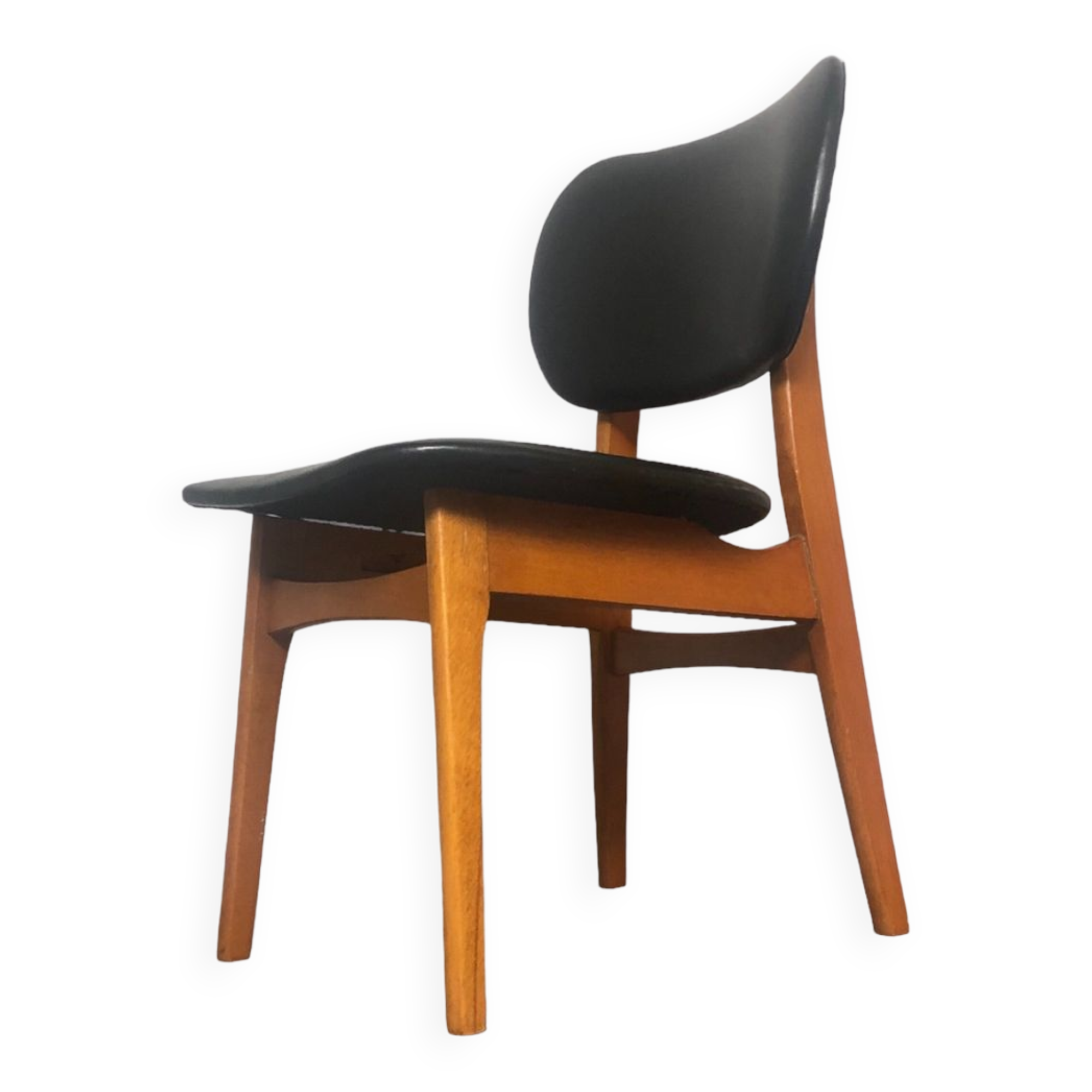 Fauteuil vintage en skaï et hêtre style danois 1960s