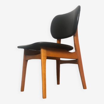 Fauteuil vintage en skaï et hêtre style danois 1960s