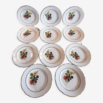 Floral pattern dessert plates KG Badonviller Lunéville