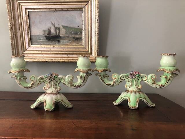 Pair of slip candlesticks