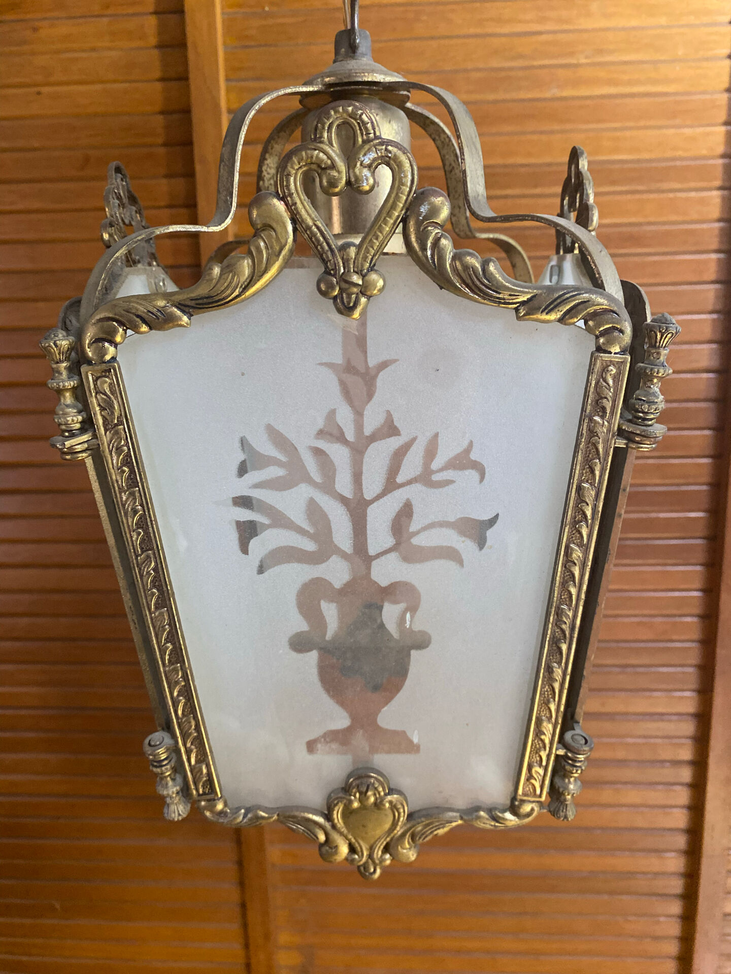 Antique Lustre Hall LOUIS XVI Bronze + Glass Plates Decorated with Engraved Tree