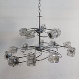 Chandelier suspension 15 glass cubes Italy 1970