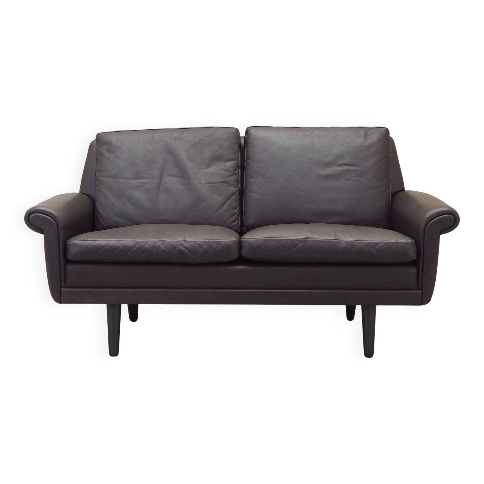 Canapé en cuir marron, design danois, années 1960, designer : Aage Christiansen