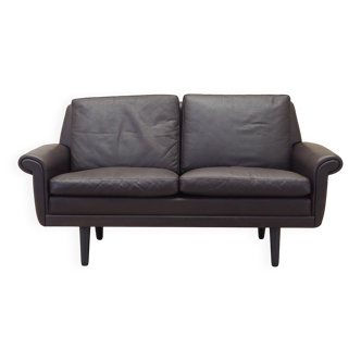 Canapé en cuir marron, design danois, années 1960, designer : Aage Christiansen