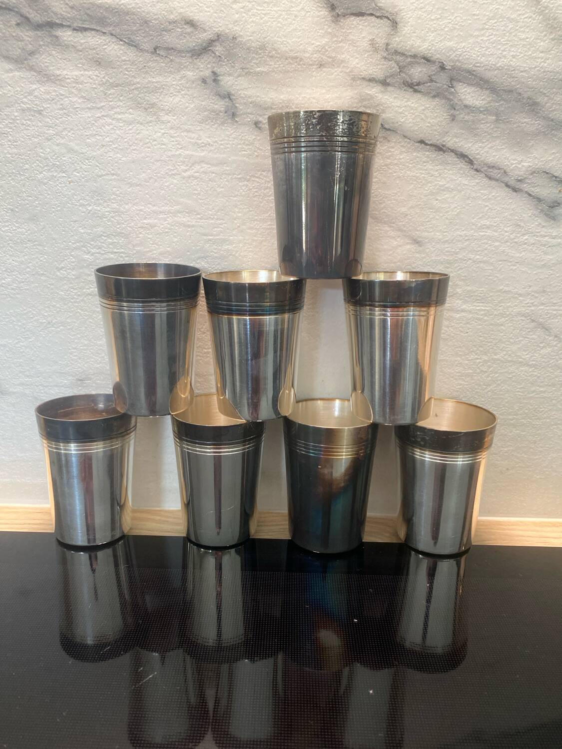8 vintage silver-plated metal glasses
