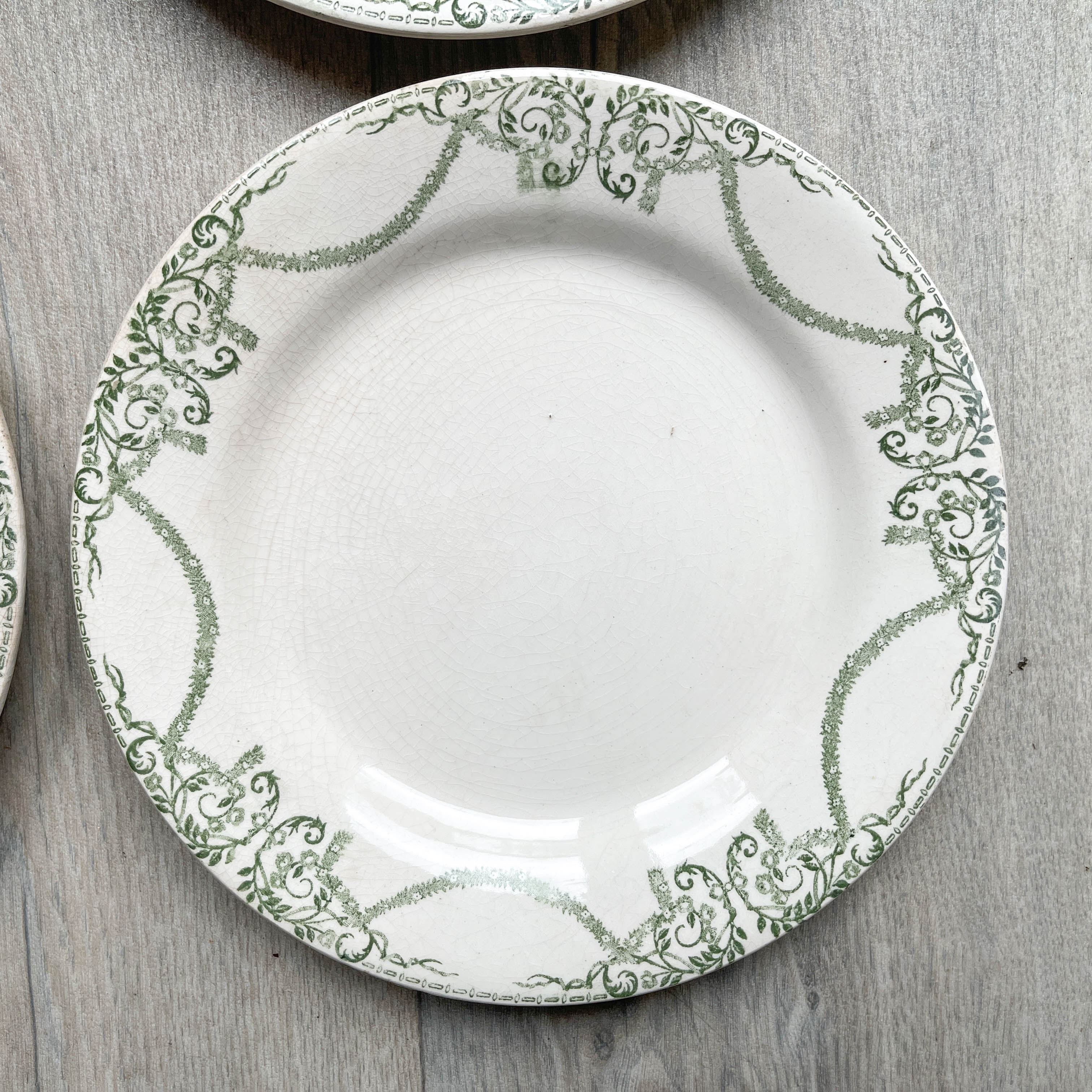 Flat plates terre de fer green creil & montereau labrador model "napoleon" 1890s