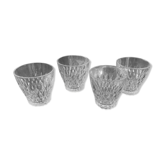 4 vereco glass glasses with diamond tips from the 60s