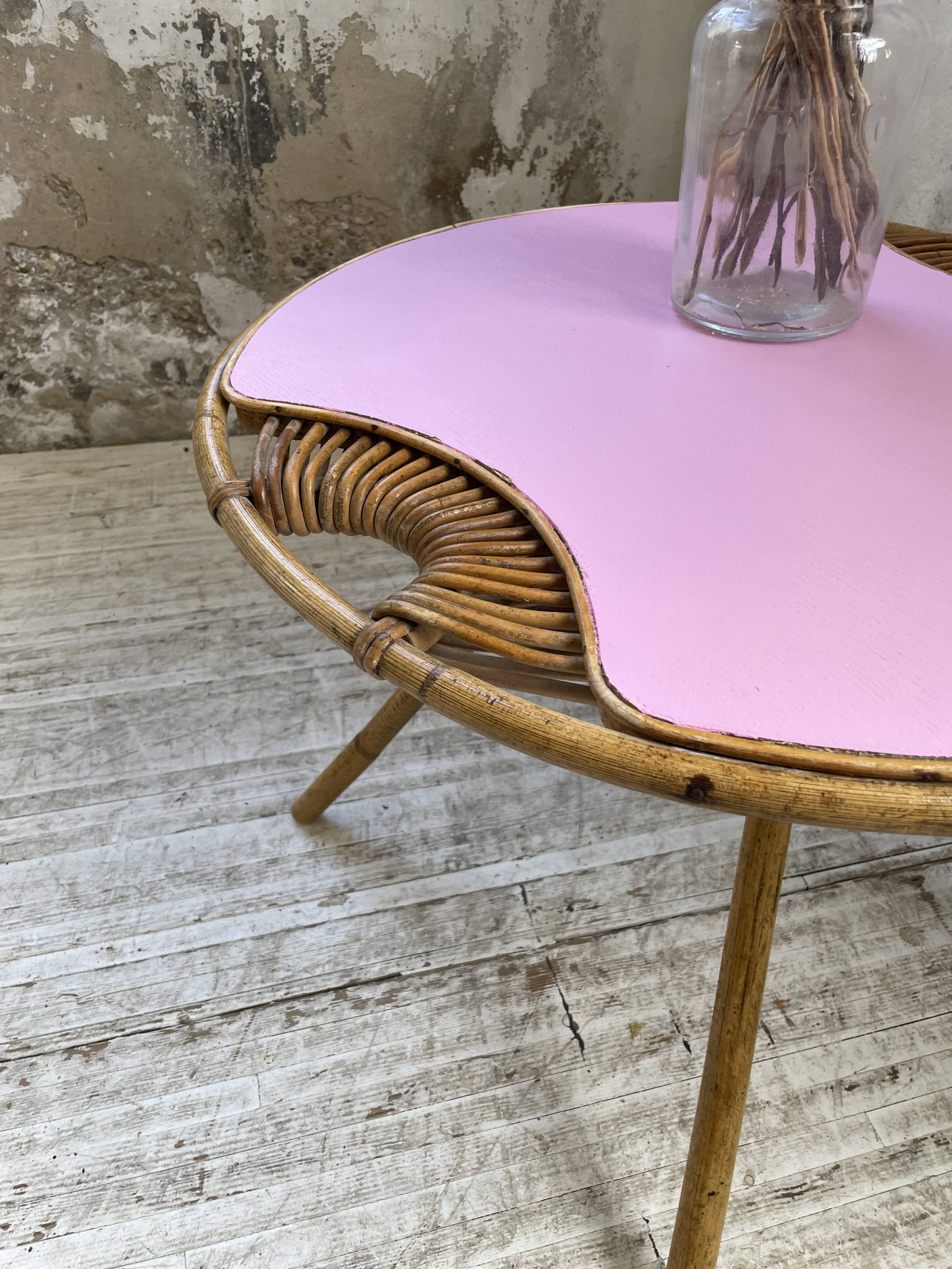 Vintage pink rattan coffee table