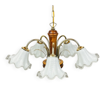 Vintage Murano glass chandelier and wood, Italy, 1970s