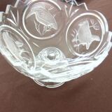 Coupe en cristal gravé – décor oiseaux – 18 cm – 1,8 kg