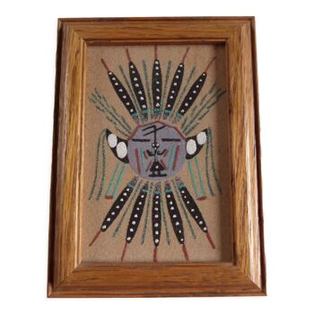 Peinture au sable Navajo vintage dans cadre bois