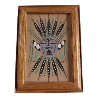 Vintage Navajo Sand Painting in Wood Frame