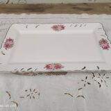 Rectangular dish in german porcelain white openwork bordered silver and old pinks