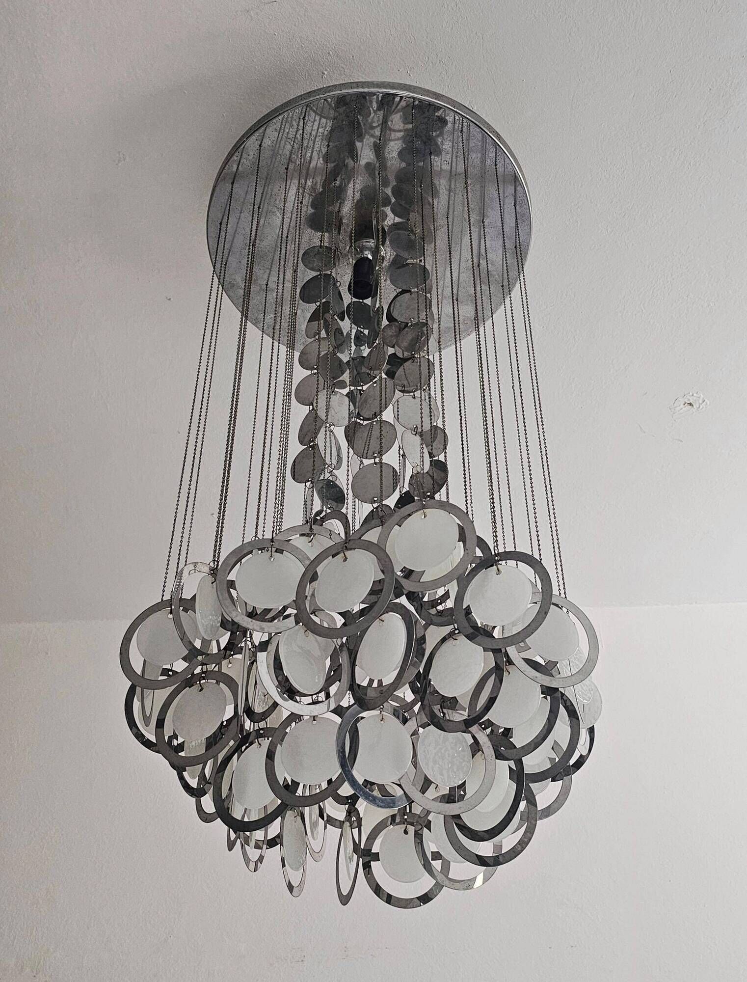 Lustre Disco Mid-Century by Gino Vistosi in chrome and Murano glass