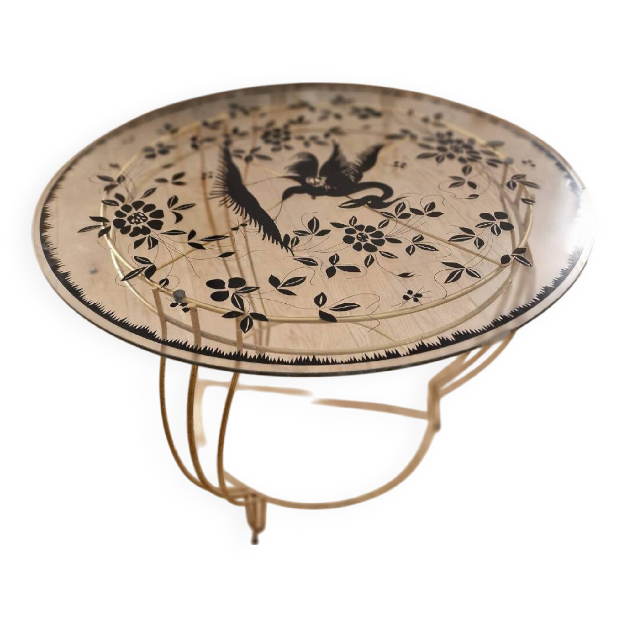 Vintage coffee table in gilded brass and glass 1960