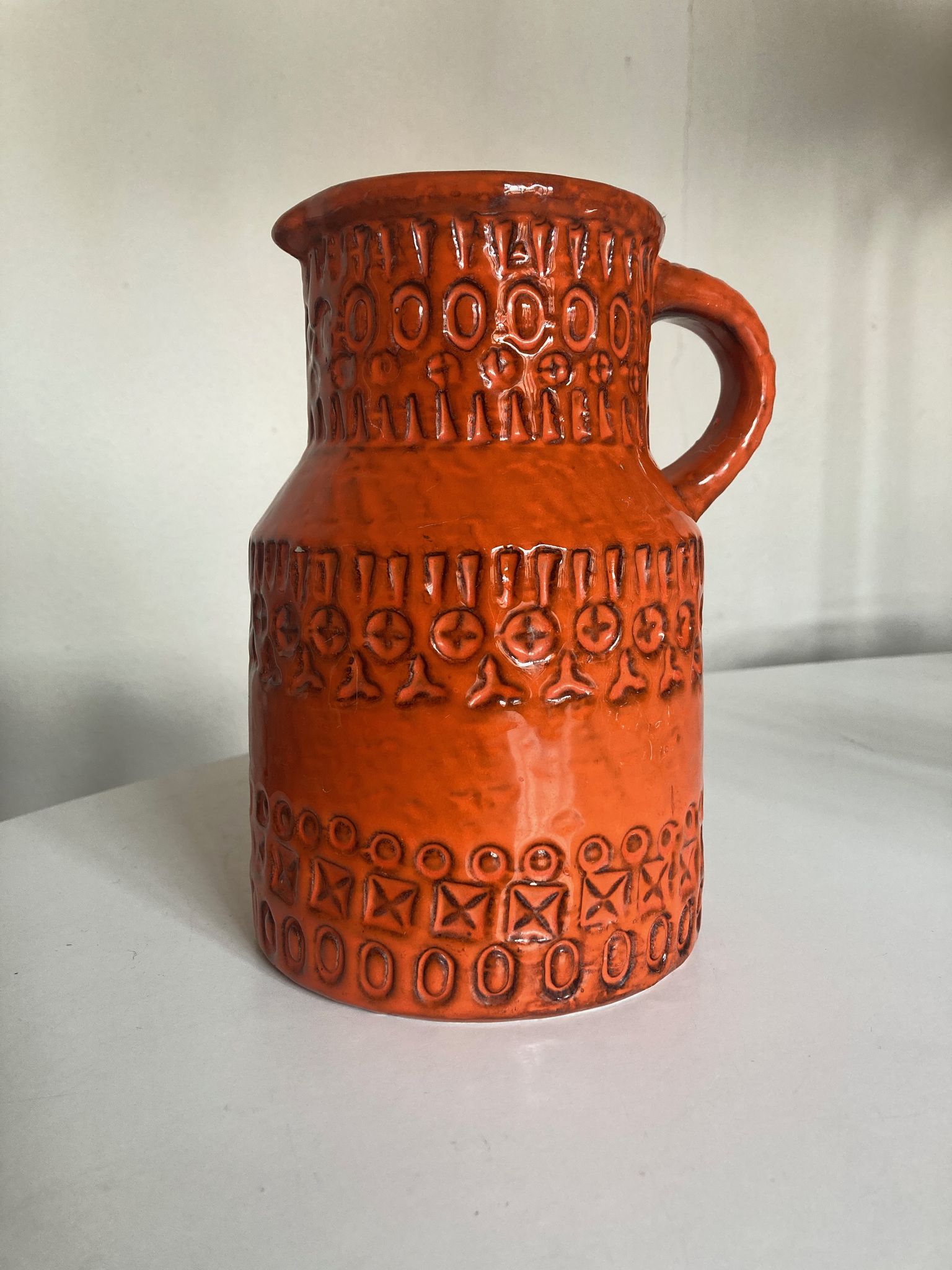 Bitossi Ceramiche orange pitcher vase by Aldo Londi Italian design