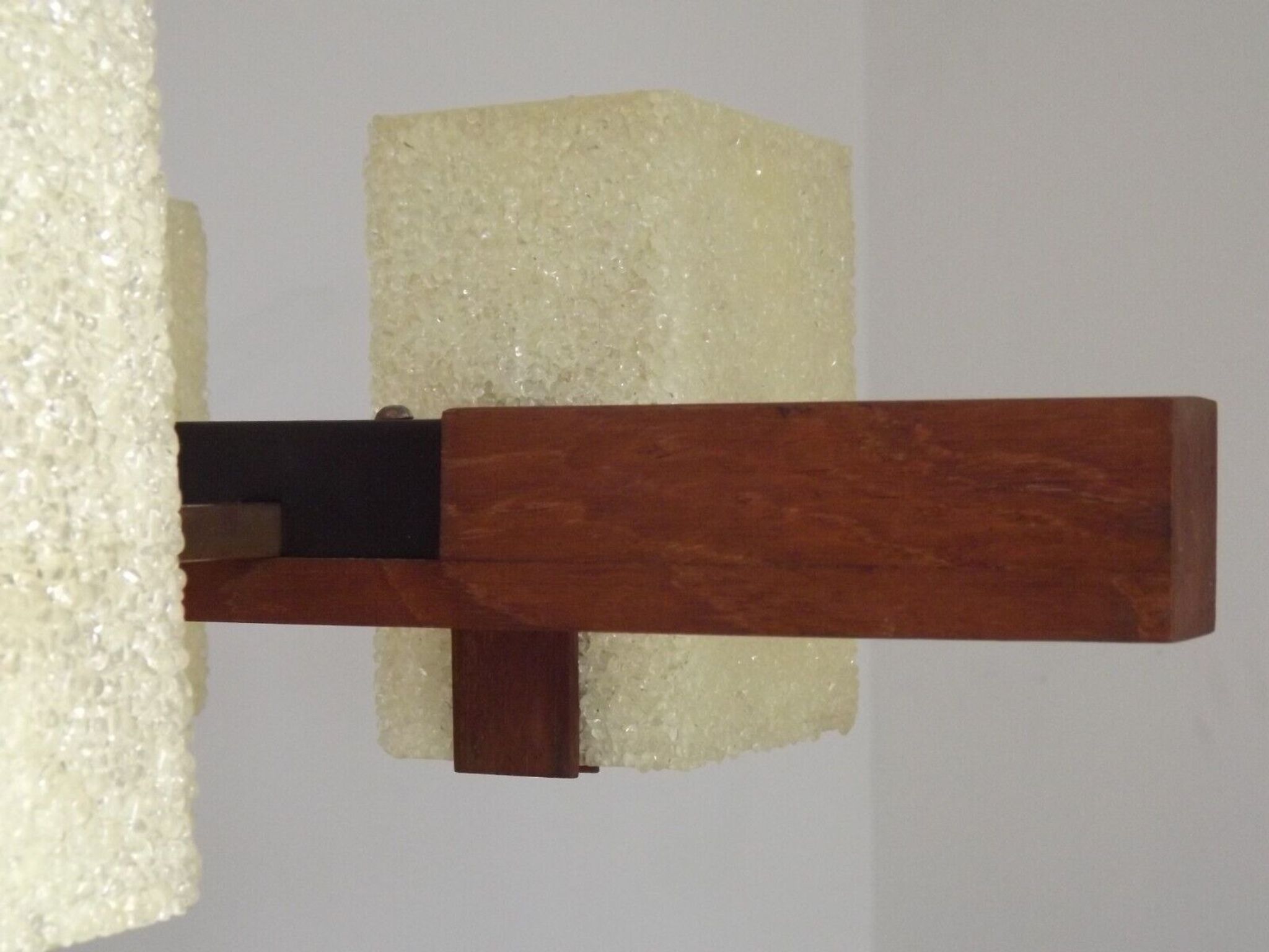 Super Retro 1960s Scandinavian Style 6 Light Teak Bass & Perspex Chandelier