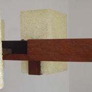 Super Retro 1960s Scandinavian Style 6 Light Teak Bass & Perspex Chandelier