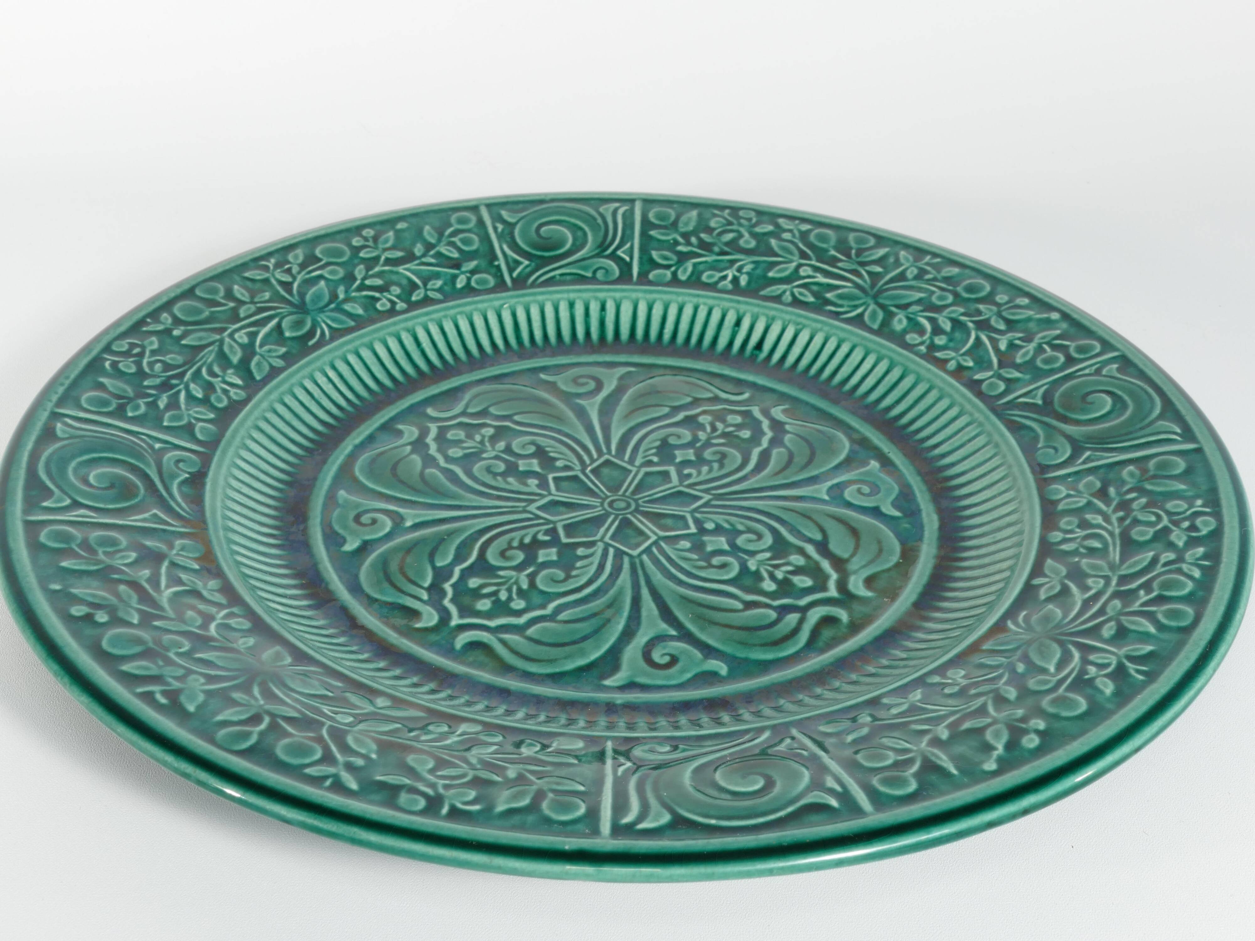 Large Scandinavian Modern Green Plate, Arol Ceramic, Halden Norway, 1950s