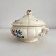 Small vintage ivory earthenware tureen with flowers, Digoin Sarreguemines