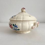 Petite soupière en faïence ivoire fleurs Digoin Sarreguemines vintage