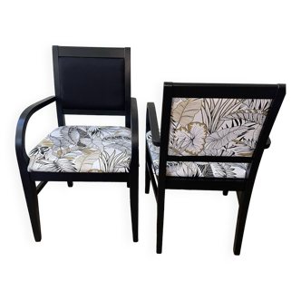 Black wood armchair golden leaves