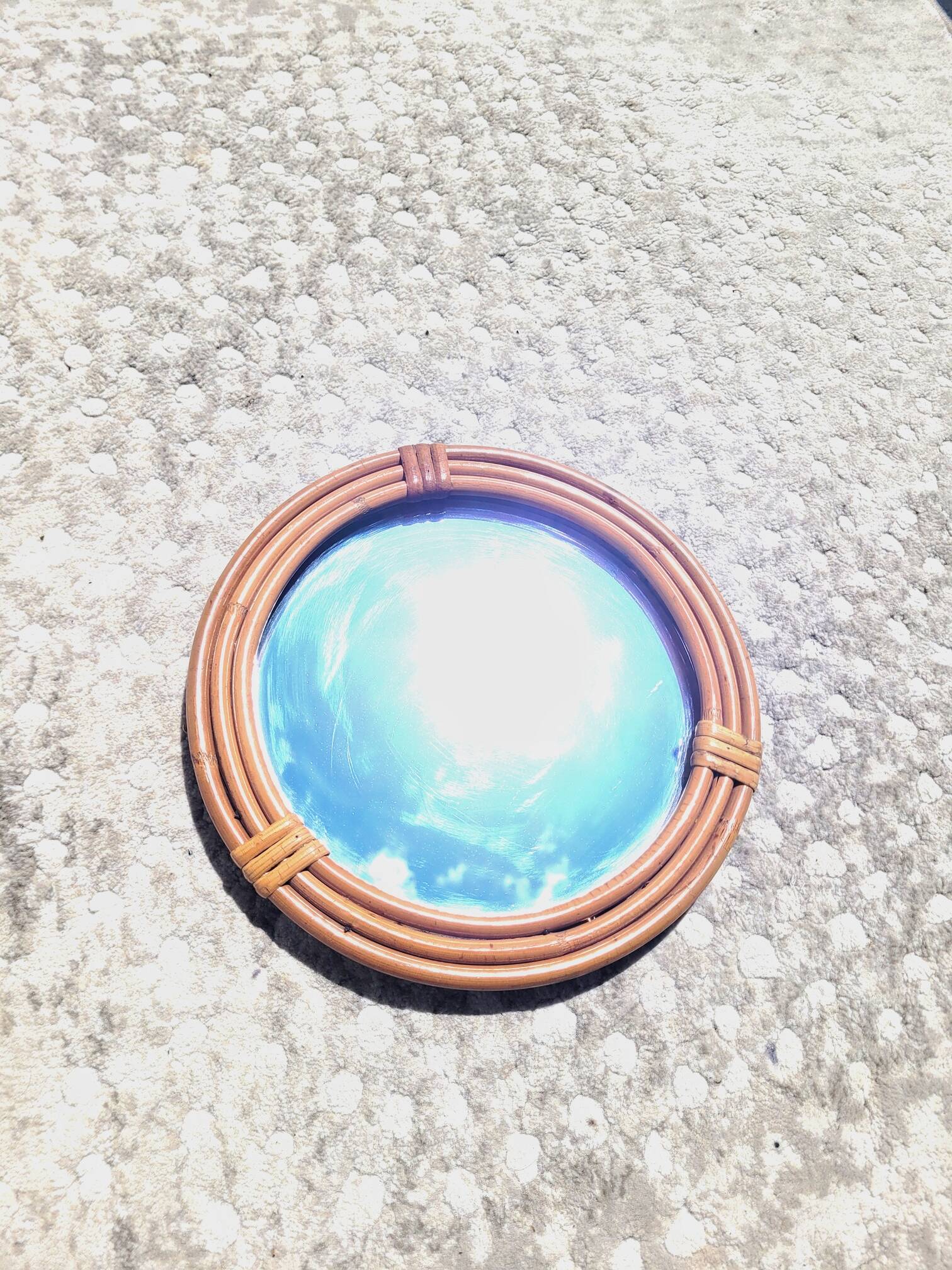 Small round rattan mirror 1970