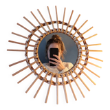 Vintage bohemian woven rattan sun mirror