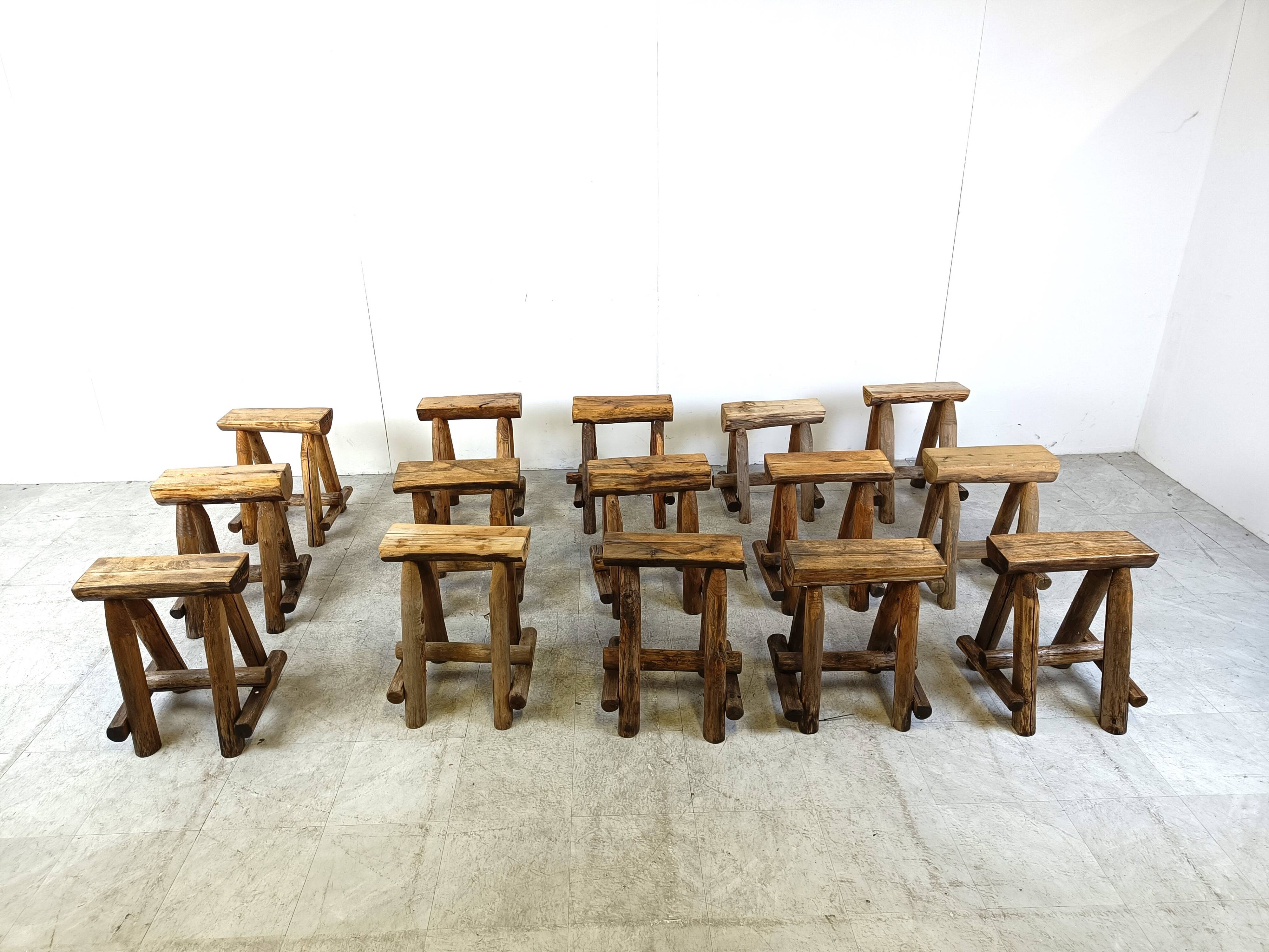 Vintage oak stools, 1970