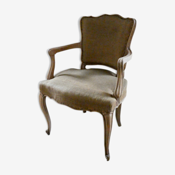 Fauteuil bergère, toile de jute, style Louis XV