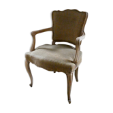 Fauteuil bergère, toile de jute, style Louis XV