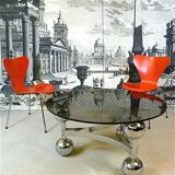 Space Age-style chromed steel round coffee table with glass top, 1960s