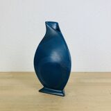 Blue ceramic vase, triangular and pot-bellied