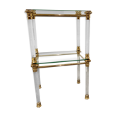Tables d’appoint de lucite et de laiton vintage, années 1980