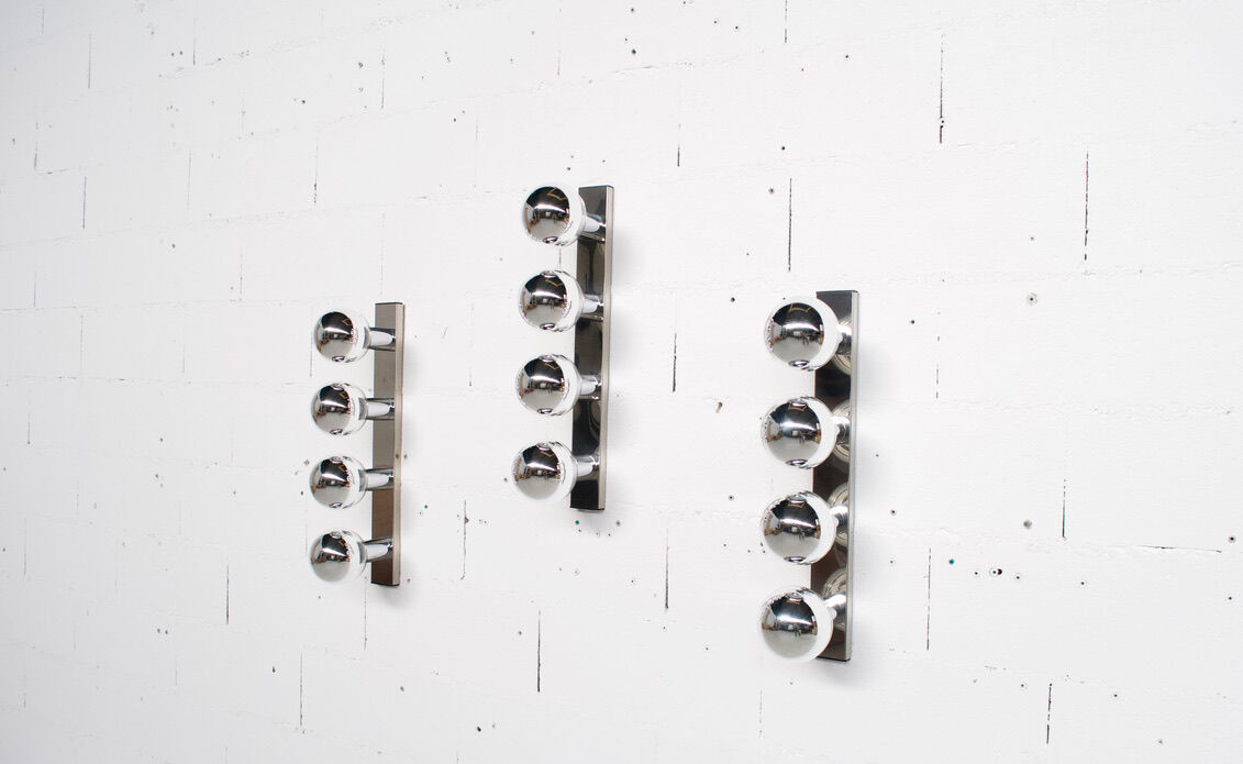 3 CHROME STEEL WALL LAMPS/CEILING LAMPS BY MOTOKO ISHII 70' YEARS STAFF PUBLISHER