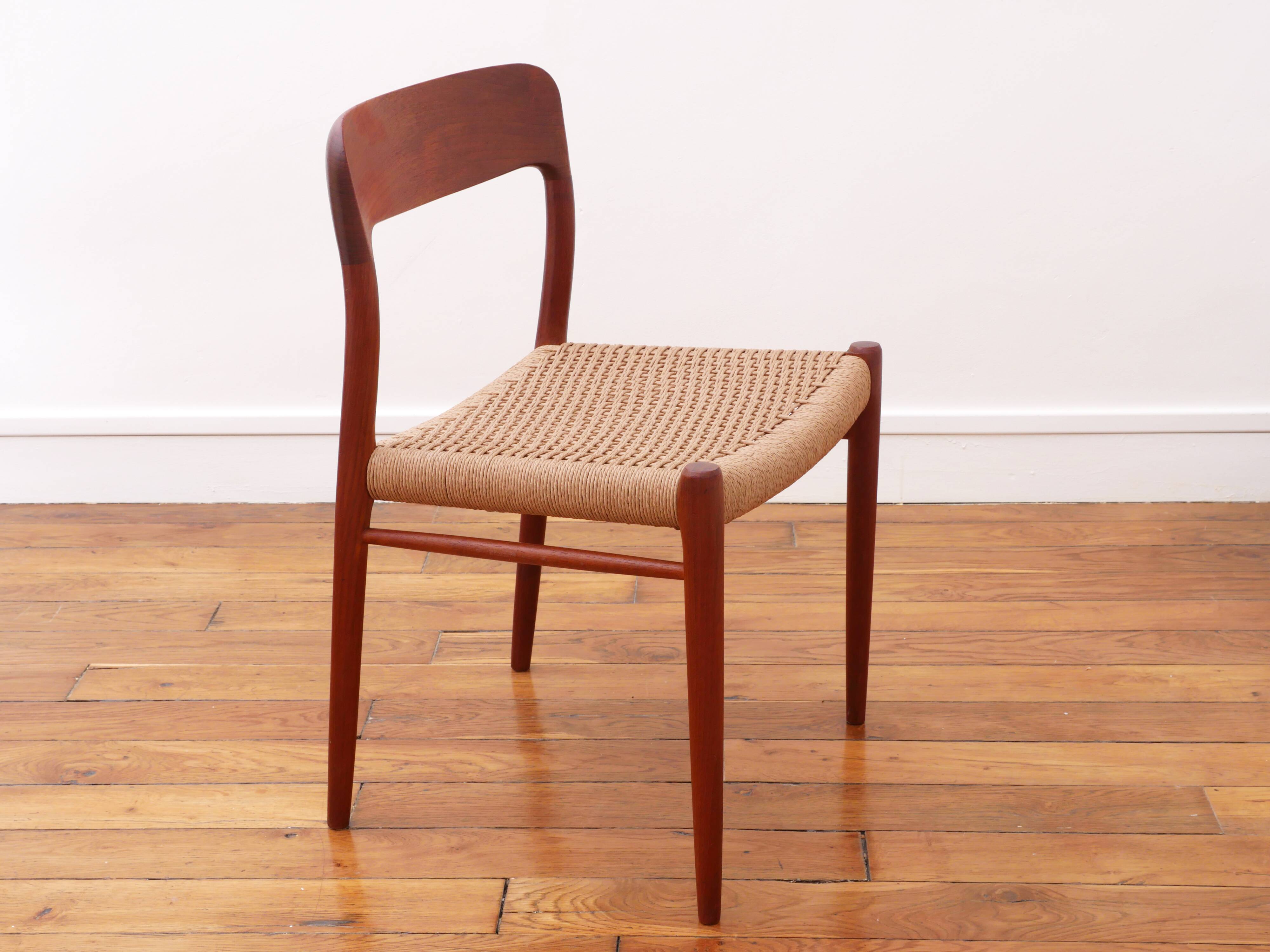Chaise - Niels Otto Møller - modèle 75 - Corde danoise refaite - Restaurée
