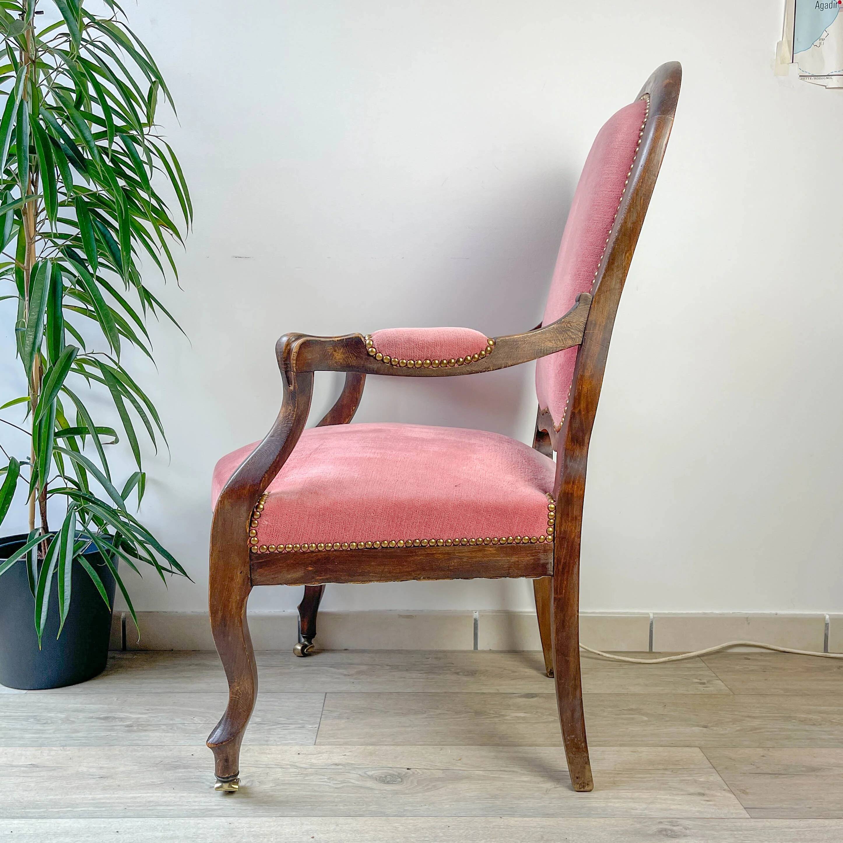 Louis Philippe armchair in pink velvet