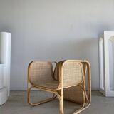 Amsterdam rattan armchair with U-shaped armrest, squared canework