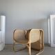 Amsterdam rattan armchair with U-shaped armrest, squared canework