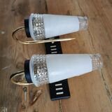 Paire d'appliques laiton et verre 1960