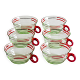 Set of six mouth-blown uranium glass cups, France, Mid-Century