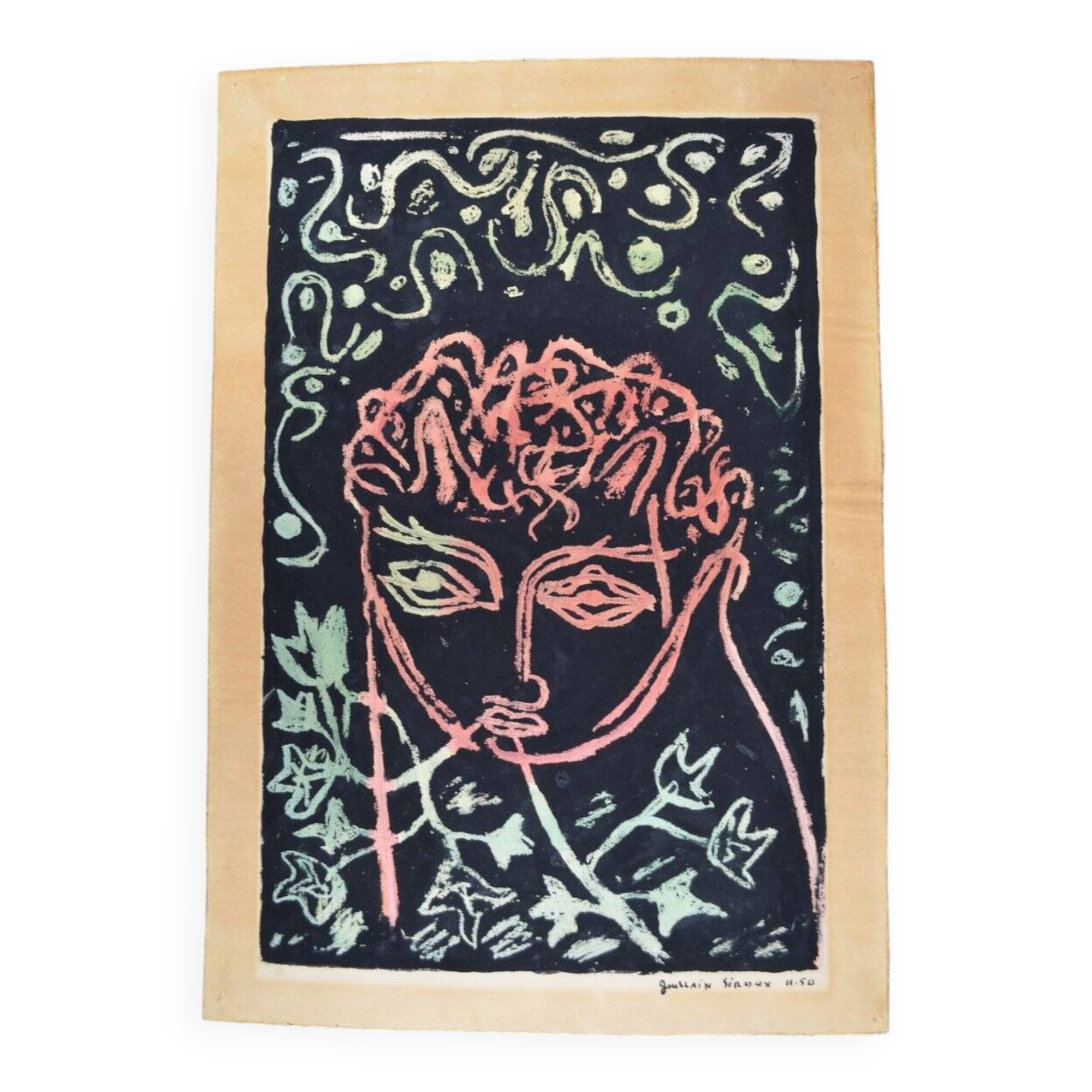 Guillain Siroux, Pink Face, mixed technique, 1950s