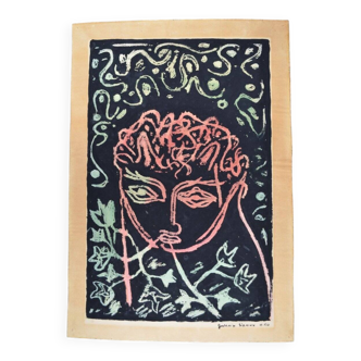 Guillain Siroux, Pink Face, mixed technique, 1950s