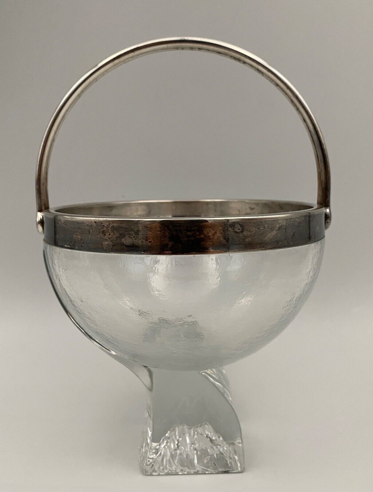 Ice bucket silver metal crystal block 1970